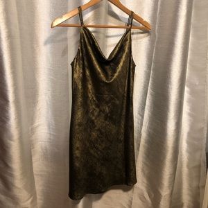 Gold Metallic Satin Cowl Mini Dress